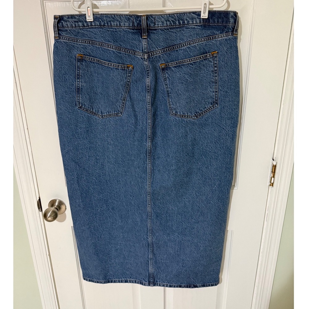 Abercrombie & Fitch High Rise Denim Midi Skirt Blue Front Slit Size 34/18 - Picture 2 of 3